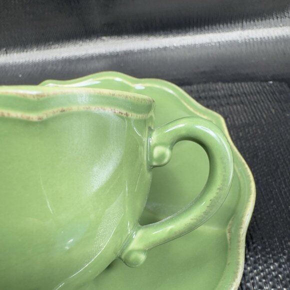 Pierre Deux Green Teacup And Saucer Set Ceramic Made In Portugal Cup Plate Set - Picture 8 of 16